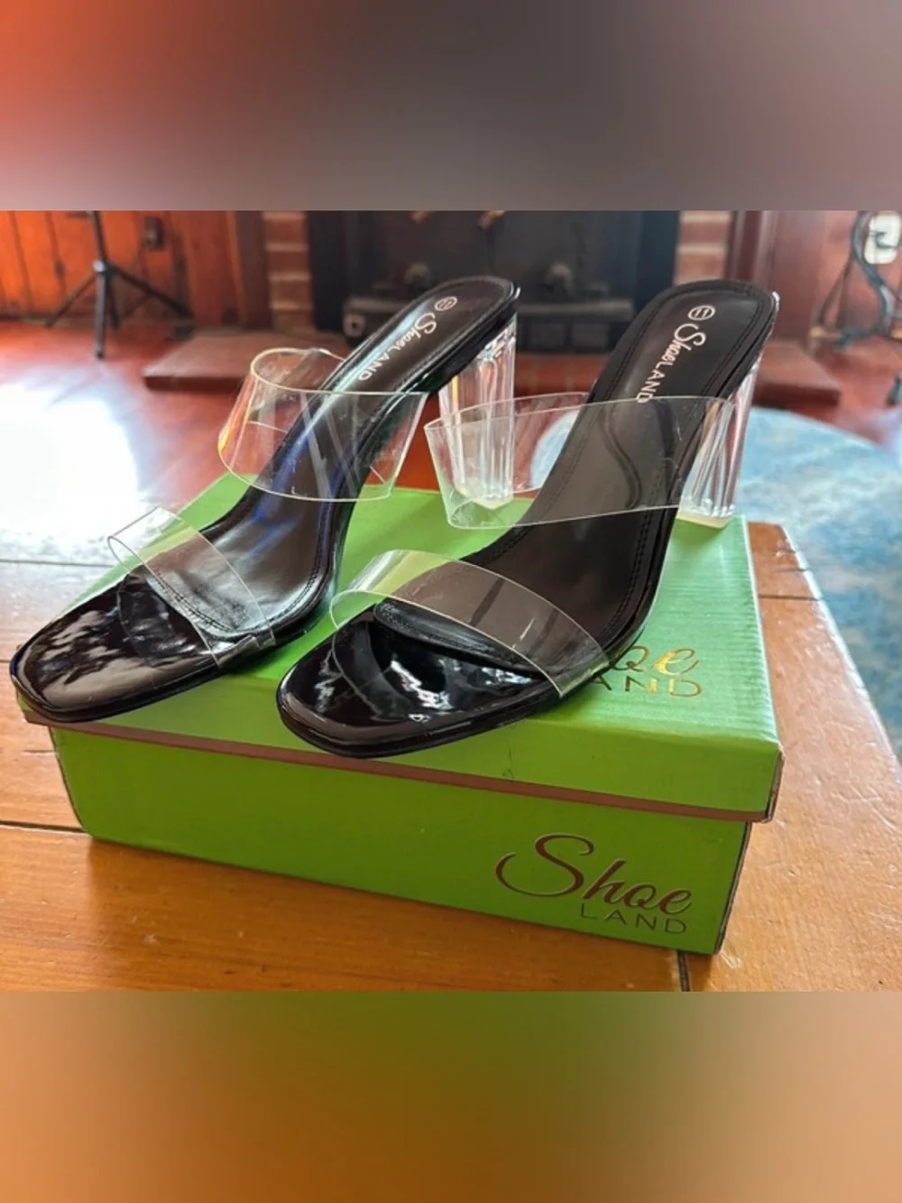 NIB Clear Sandals US 11 Sexy Slides Block Heel, Match everything